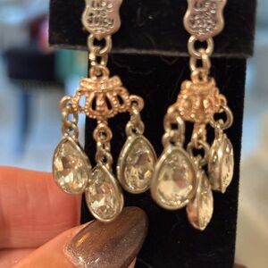 Vintage Juicy Couture crown pendant drop Earrings w 3 teardrop formation